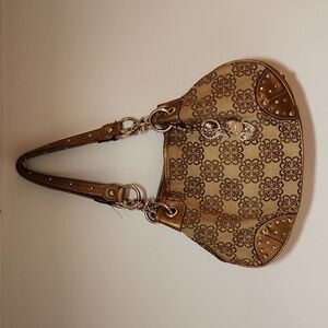 Beautiful Bronze Kathy Van Zeeland Purse With Silver studs and rhinestone accent